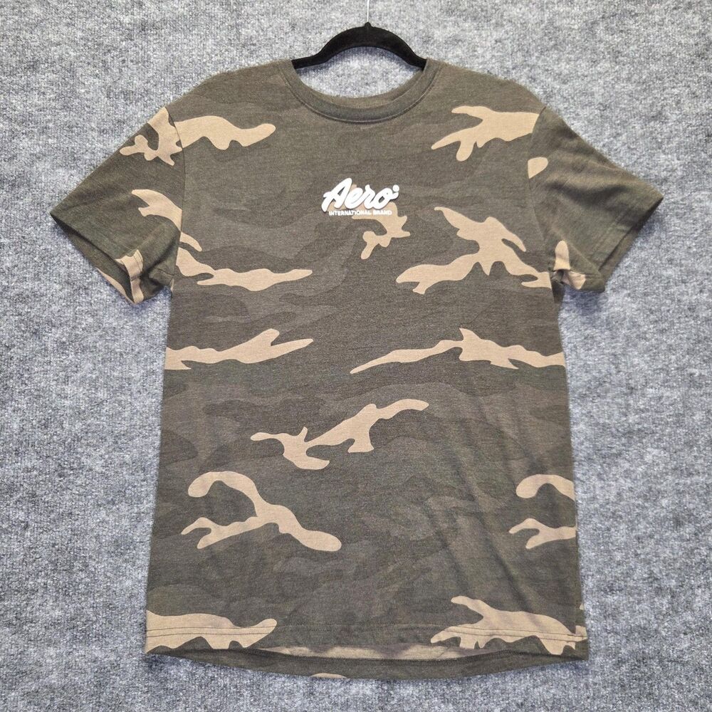 Aeropostale Shirt Mens Medium Green Camo Aero Logo Embroidered Tee Short Sleeve